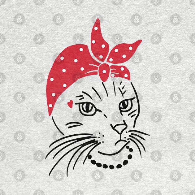 Funny Cat with bandana and necklace. Perfect present for mom mother dad father friend him or her by SerenityByAlex